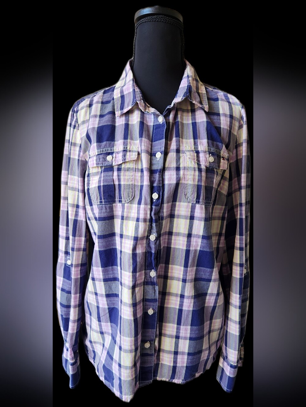Tommy Hilfiger Women's Plaid Button down Long Sleeve Top Fall Autumn Size Large
